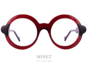 Lunettes optique très originales de forme ronde et de couleur bordeaux. les Henau Lunalus existent aussi en bleu.