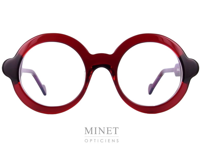 Lunettes optique très originales de forme ronde et de couleur bordeaux. les Henau Lunalus existent aussi en bleu.