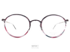 Les Masunaga GMS-116. Jolie lunettes combinées de forme pantos. les couleurs pastels en font une lunettes rétro avec un style contemporain. 