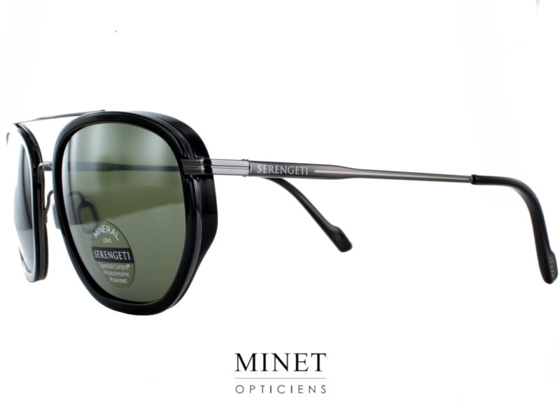 Les Serengeti Borton sont de très bonne lunettes de soleil polarisées. Ces solaires sont de forme vintage d'inspiration pilote double ponts combinées avec des cerclages en plastique noir. 